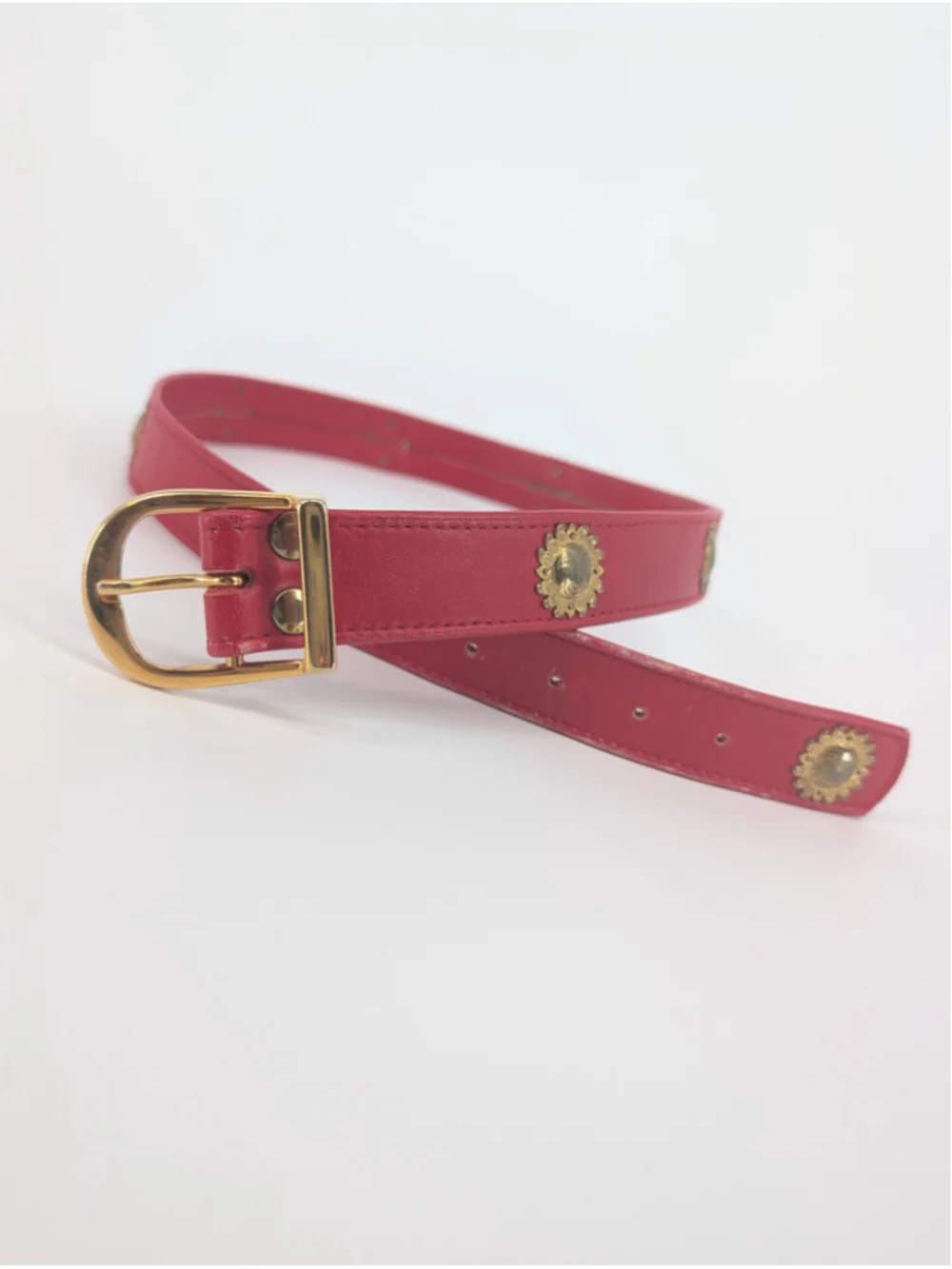Vintage Red Gold Lion Medallion Studded Belt 90 Statement Baroque 29.5-33.5